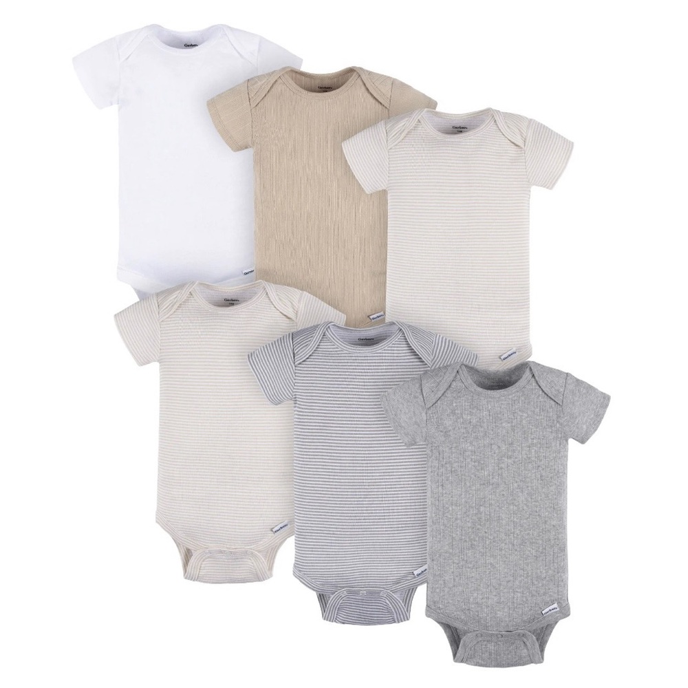 Gerber Baby Neutral 6-Pack Short Sleeve Snap Bottom Bodysuits Brand New